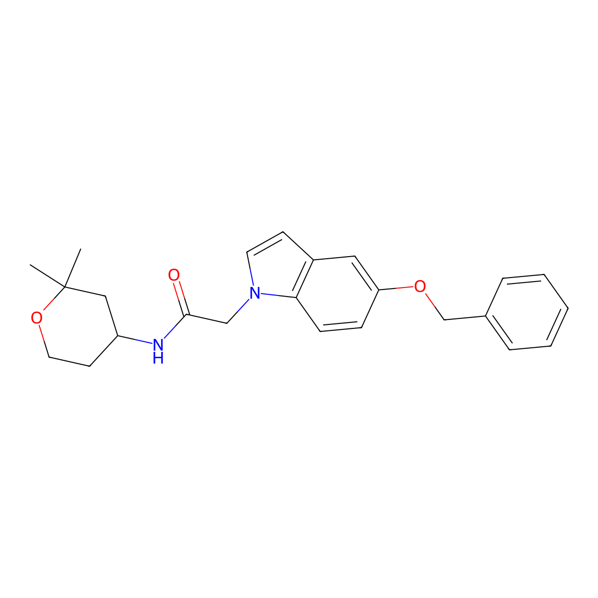 2-[5-(benzyloxy)-1H-indol-1-yl]-N-(2,2-dimethyltetrahydro-2H-pyran-4-yl)acetamide molecular structure, CAS 1574318-77-6