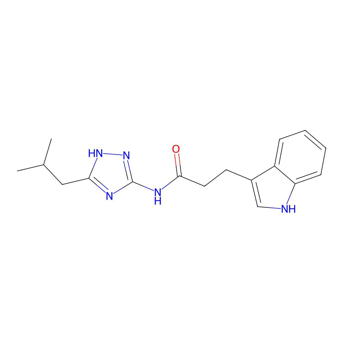 3-(1H-indol-3-yl)-N-[5-(2-methylpropyl)-1H-1,2,4-triazol-3-yl]propanamide molecular structure, CAS 1574318-79-8