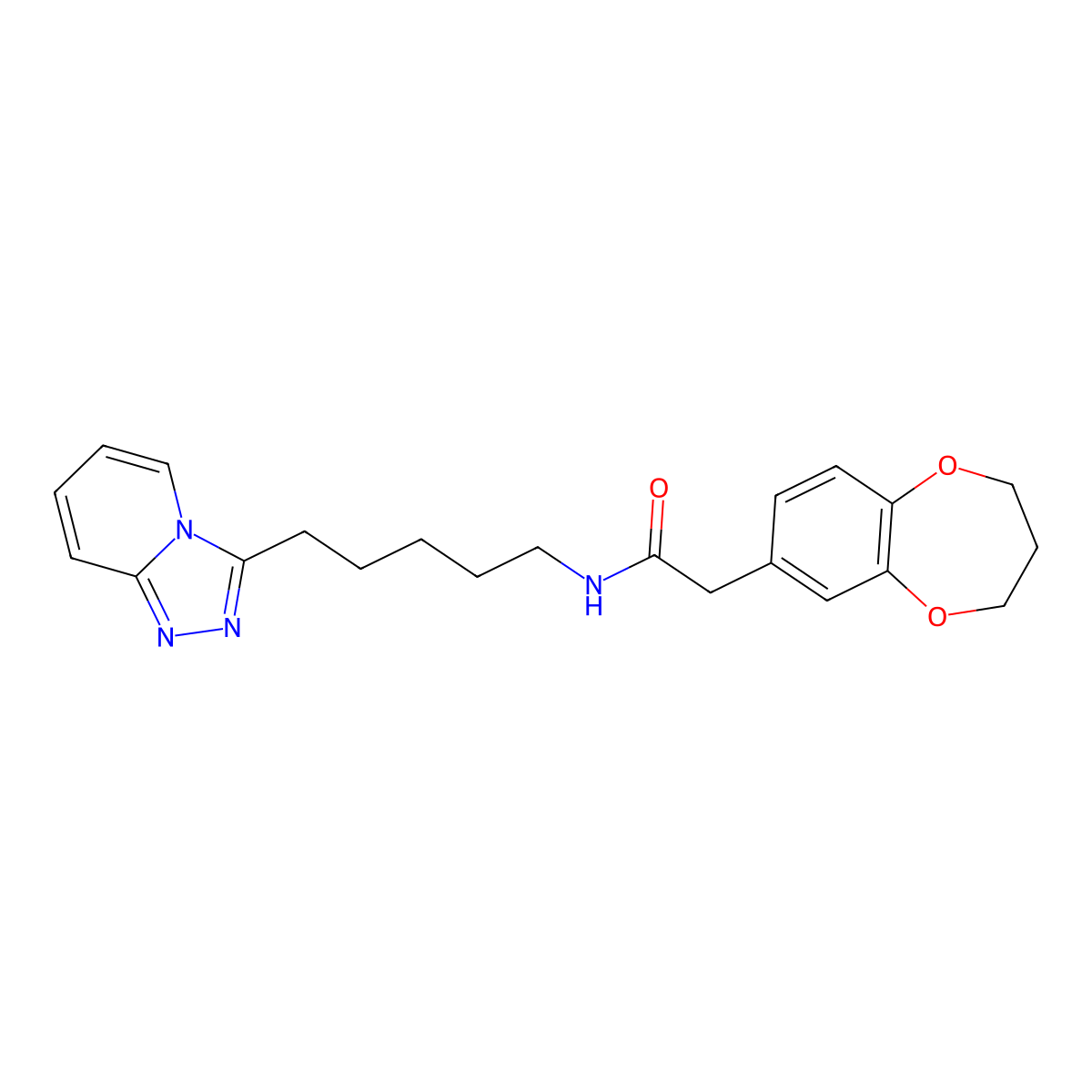 2-(3,4-dihydro-2H-1,5-benzodioxepin-7-yl)-N-(5-[1,2,4]triazolo[4,3-a]pyridin-3-ylpentyl)acetamide molecular structure, CAS 1574318-97-0