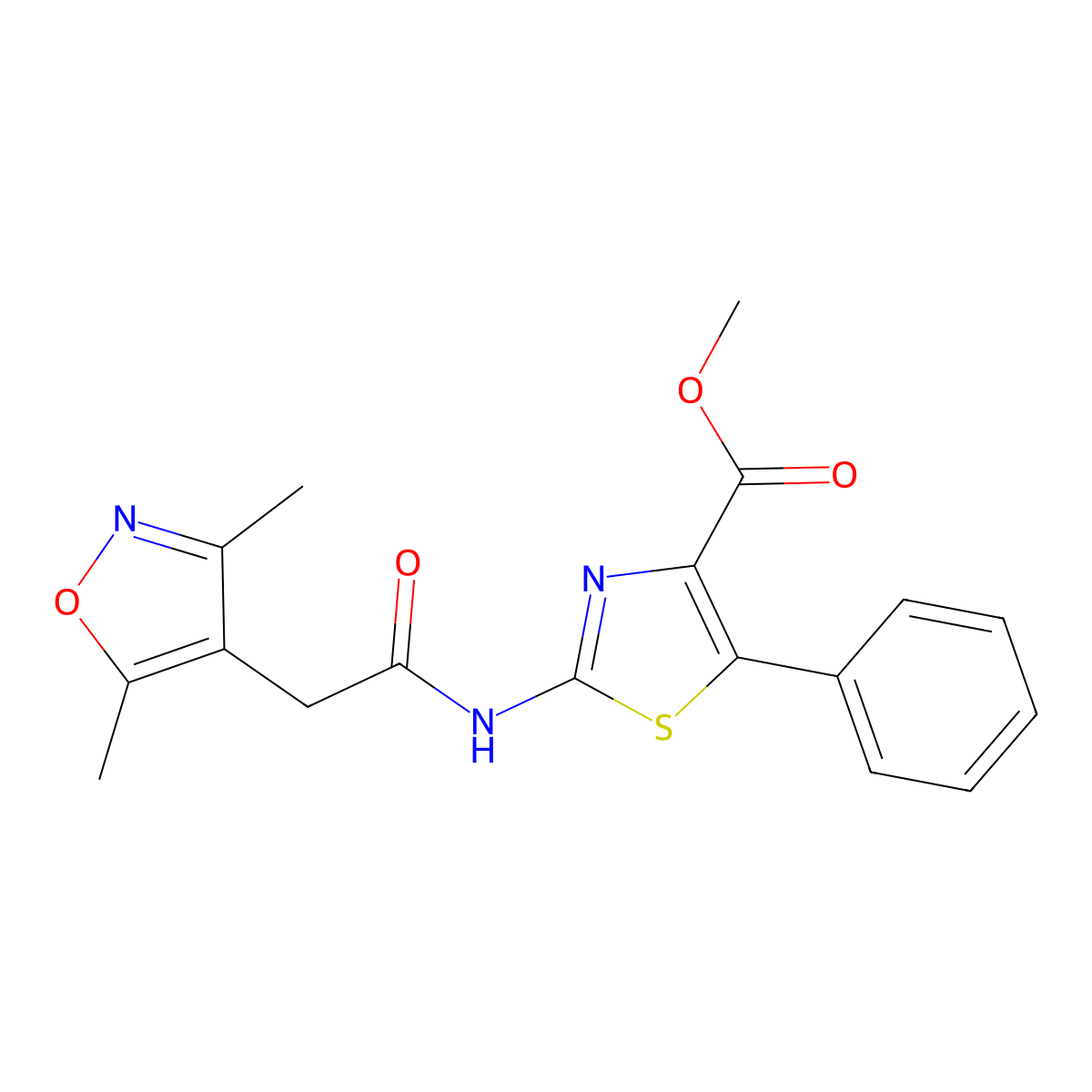 methyl (2Z)-2-{[(3,5-dimethyl-1,2-oxazol-4-yl)acetyl]imino}-5-phenyl-2,3-dihydro-1,3-thiazole-4-carboxylate molecular structure, CAS 1574319-22-4
