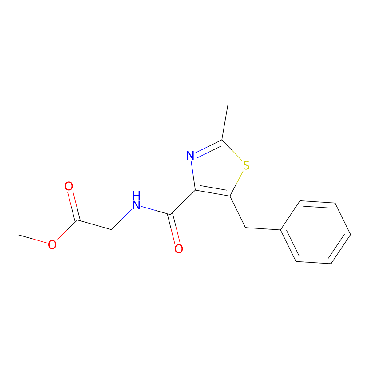Methyl 2-{[(5-benzyl-2-methyl-1,3-thiazol-4-yl)carbonyl]amino}acetate molecular structure, CAS 1574319-27-9