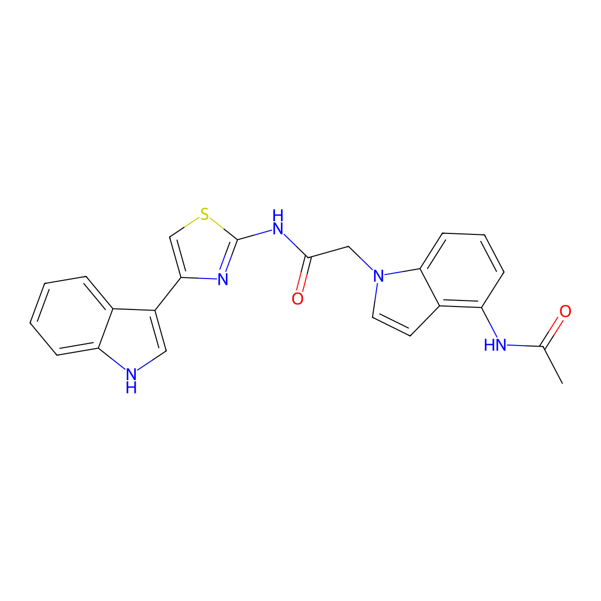 N-(4-(1H-indol-3-yl)thiazol-2-yl)-2-(4-acetamido-1H-indol-1-yl)acetamide molecular structure, CAS 1574319-31-5