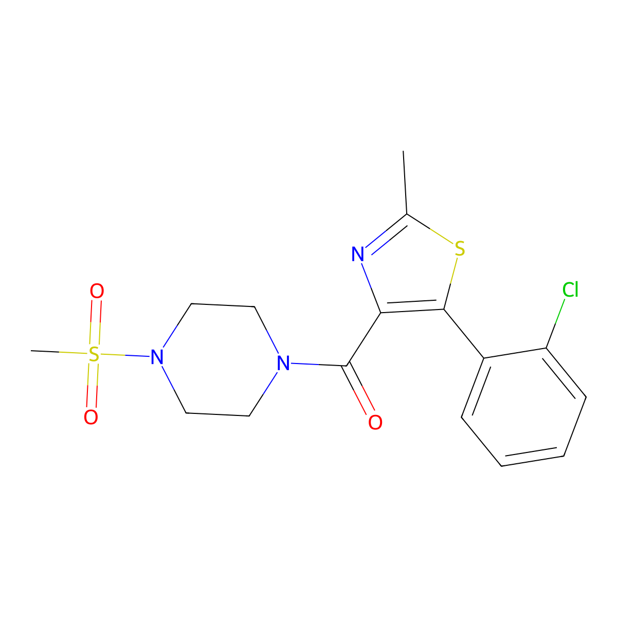 [5-(2-Chlorophenyl)-2-methyl-1,3-thiazol-4-yl][4-(methylsulfonyl)piperazin-1-yl]methanone molecular structure, CAS 1574319-48-4