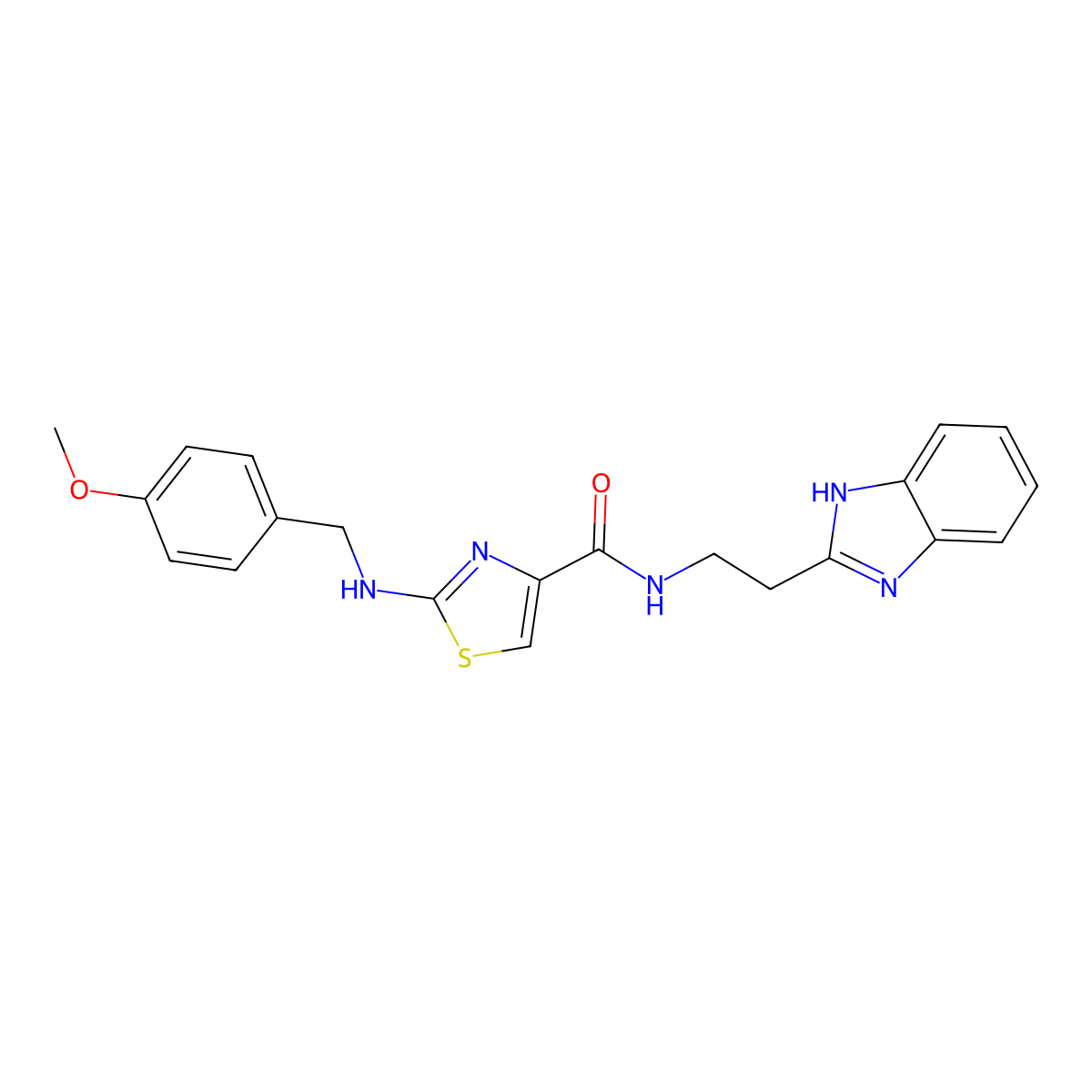 N-[2-(1H-1,3-benzimidazol-2-yl)ethyl]-2-[(4-methoxybenzyl)amino]-1,3-thiazole-4-carboxamide molecular structure, CAS 1574319-55-3