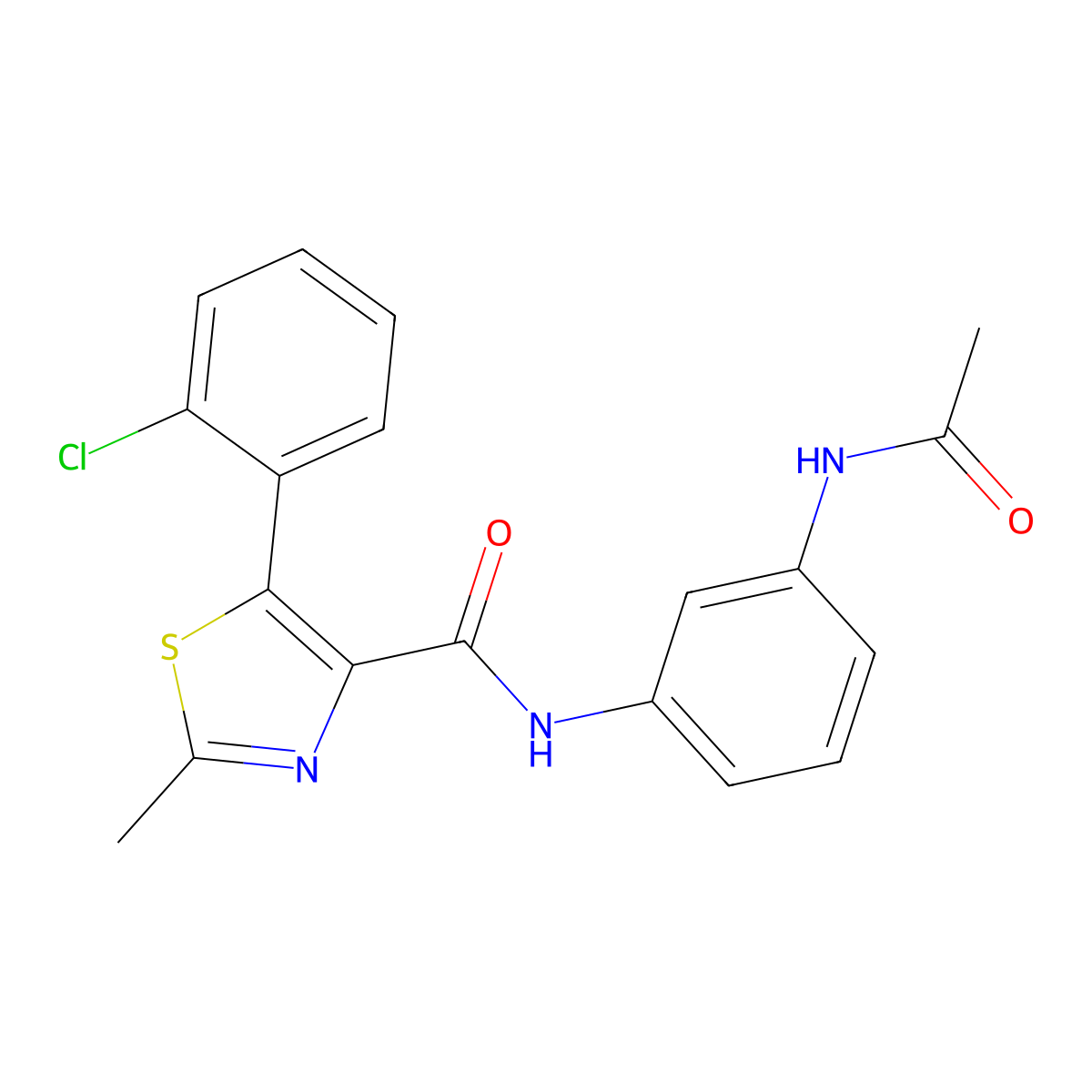 N-[3-(acetylamino)phenyl]-5-(2-chlorophenyl)-2-methyl-1,3-thiazole-4-carboxamide molecular structure, CAS 1574319-68-8
