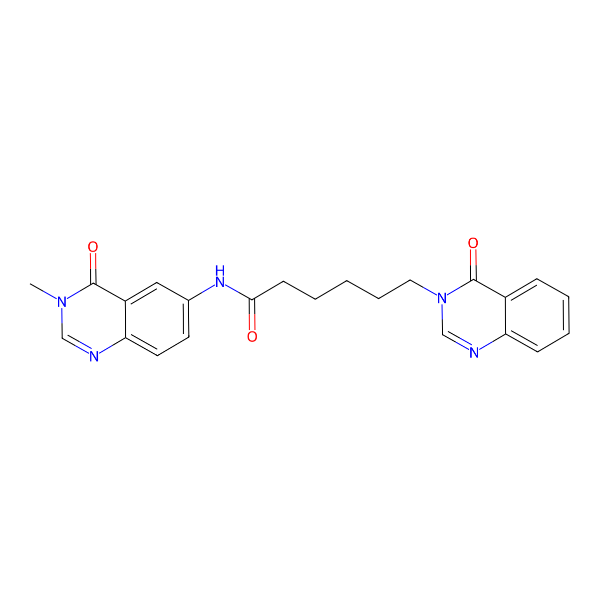 N-(3-methyl-4-oxo-3,4-dihydroquinazolin-6-yl)-6-(4-oxoquinazolin-3(4H)-yl)hexanamide molecular structure, CAS 1574319-94-0