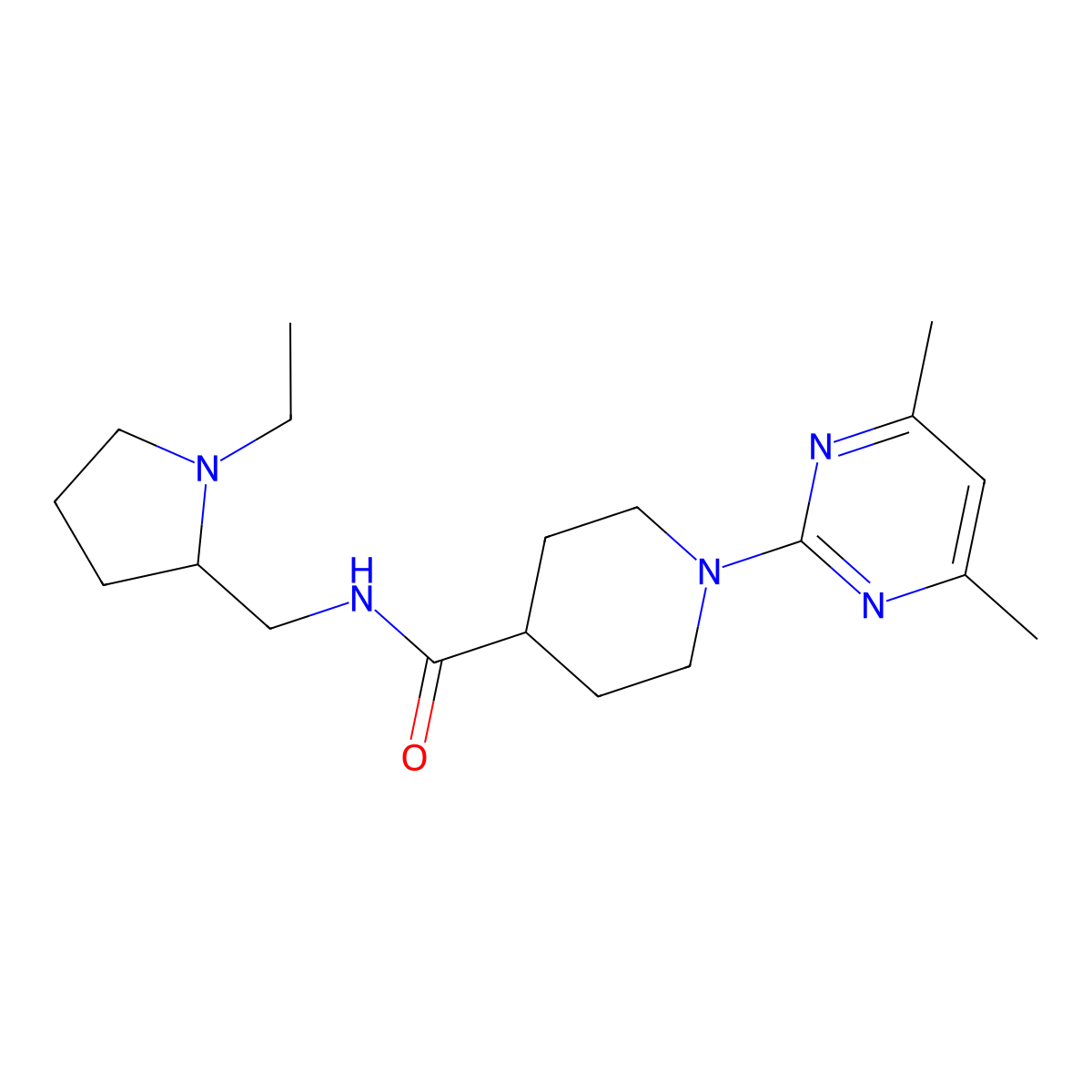 1-(4,6-dimethylpyrimidin-2-yl)-N-[(1-ethylpyrrolidin-2-yl)methyl]piperidine-4-carboxamide molecular structure, CAS 1574320-02-7