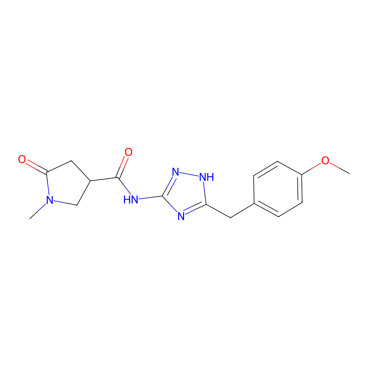 N-[3-(4-methoxybenzyl)-1H-1,2,4-triazol-5-yl]-1-methyl-5-oxopyrrolidine-3-carboxamide molecular structure, CAS 1574320-12-9