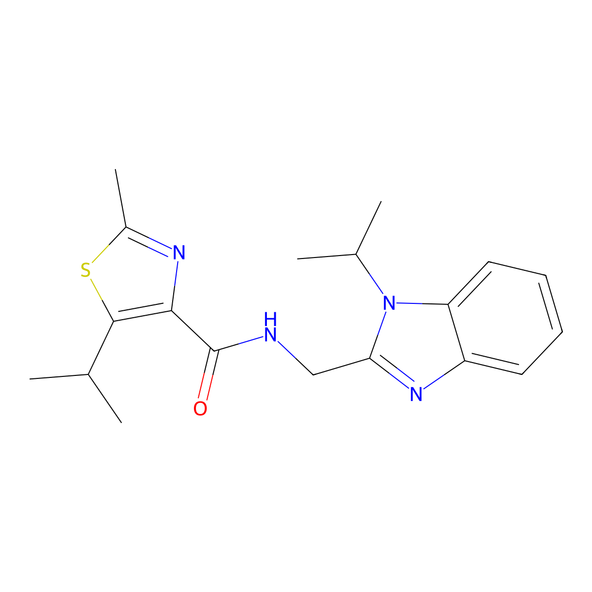 2-methyl-5-(propan-2-yl)-N-{[1-(propan-2-yl)-1H-benzimidazol-2-yl]methyl}-1,3-thiazole-4-carboxamide molecular structure, CAS 1574320-13-0