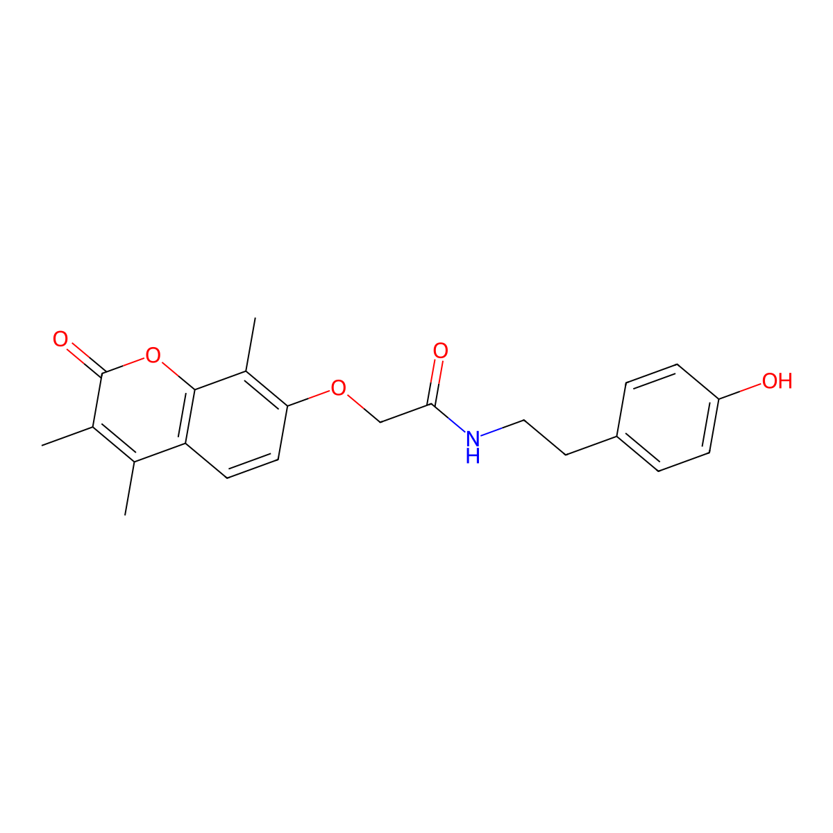 N-[2-(4-hydroxyphenyl)ethyl]-2-[(3,4,8-trimethyl-2-oxo-2H-chromen-7-yl)oxy]acetamide molecular structure, CAS 1574320-20-9