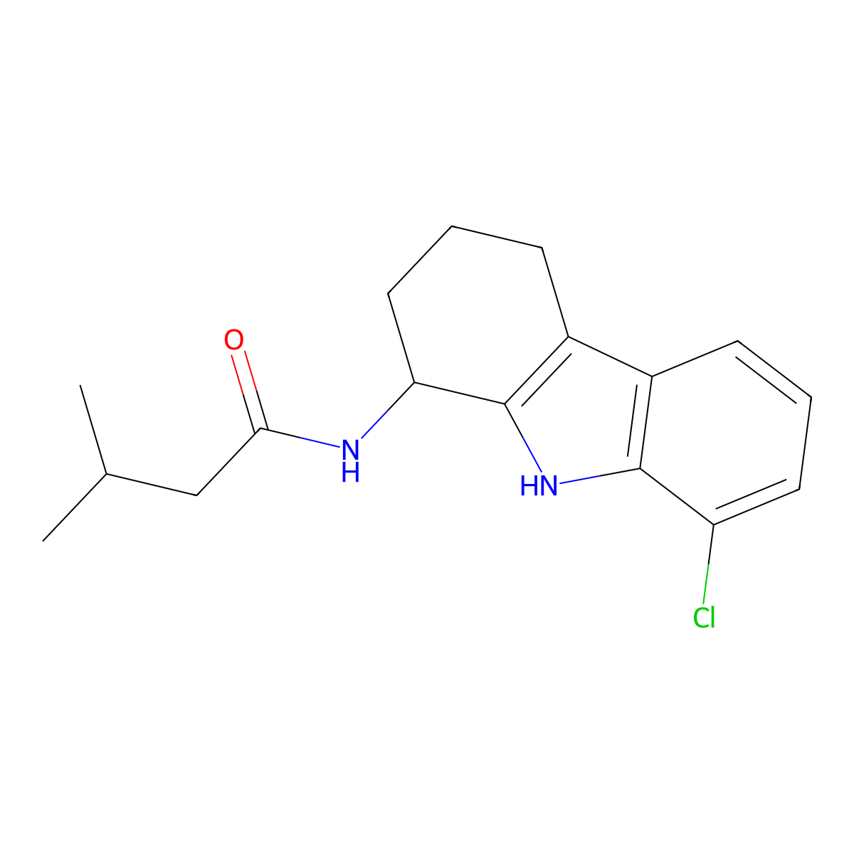 N-(8-chloro-2,3,4,9-tetrahydro-1H-carbazol-1-yl)-3-methylbutanamide molecular structure, CAS 1574320-55-0
