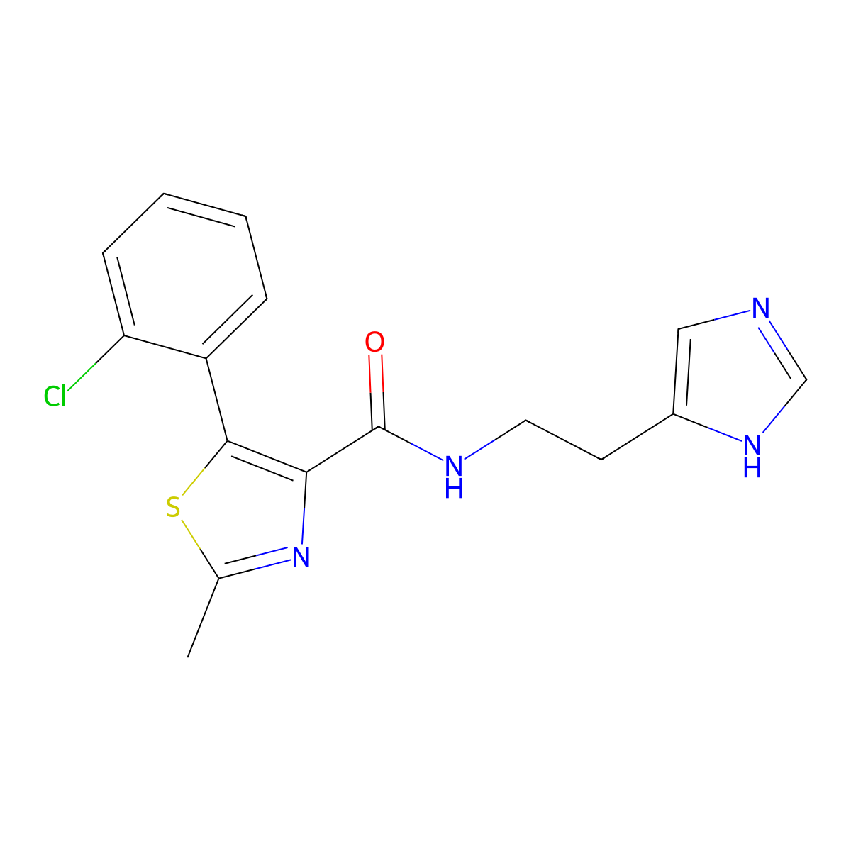 5-(2-chlorophenyl)-N-[2-(1H-imidazol-4-yl)ethyl]-2-methyl-1,3-thiazole-4-carboxamide molecular structure, CAS 1574320-82-3