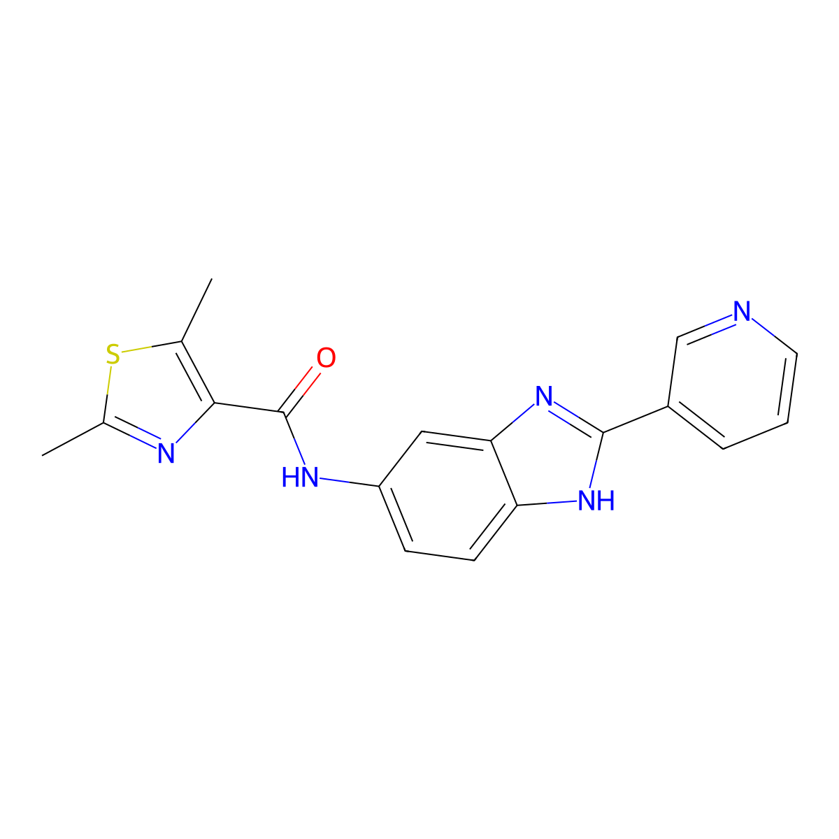 2,5-dimethyl-N-[2-(pyridin-3-yl)-1H-benzimidazol-6-yl]-1,3-thiazole-4-carboxamide molecular structure, CAS 1574321-01-9