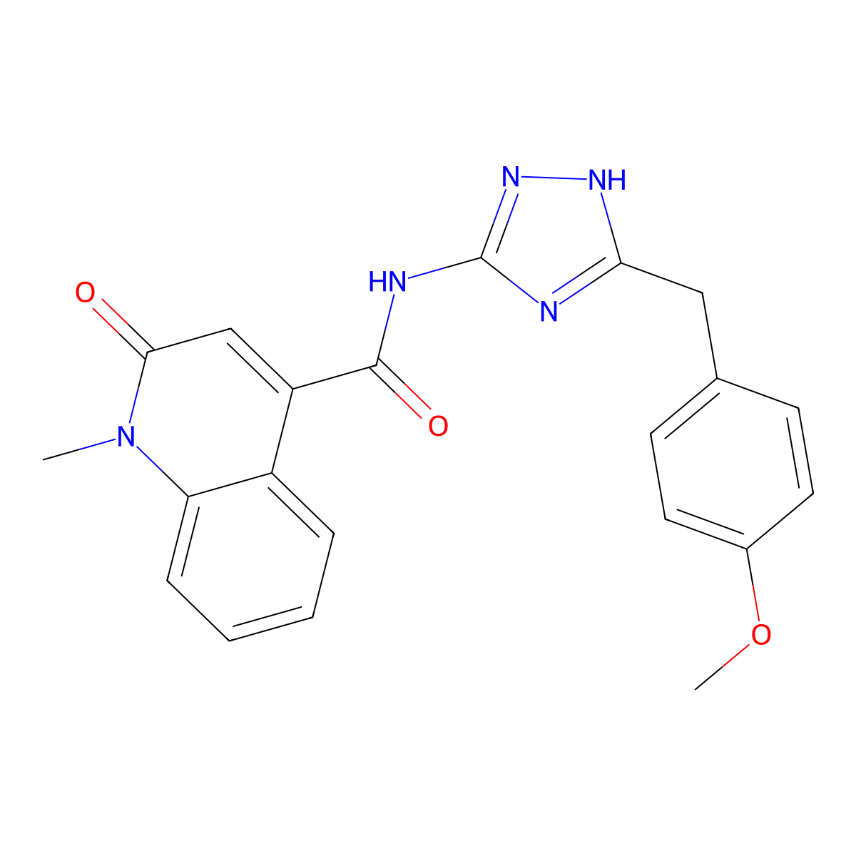 N-[3-(4-methoxybenzyl)-1H-1,2,4-triazol-5-yl]-1-methyl-2-oxo-1,2-dihydroquinoline-4-carboxamide molecular structure, CAS 1574321-07-5