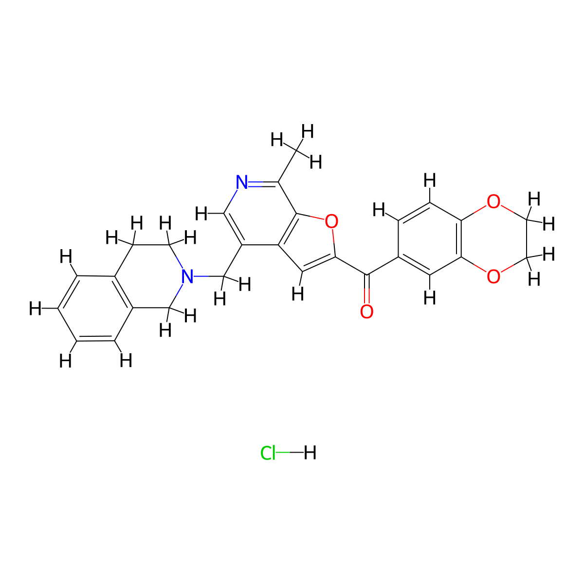 (2,3-dihydrobenzo[b][1,4]dioxin-6-yl)(4-((3,4-dihydroisoquinolin-2(1H)-yl)methyl)-7-methylfuro[2,3-c]pyridin-2-yl)methanone hydrochloride molecular structure, CAS 1574321-31-5