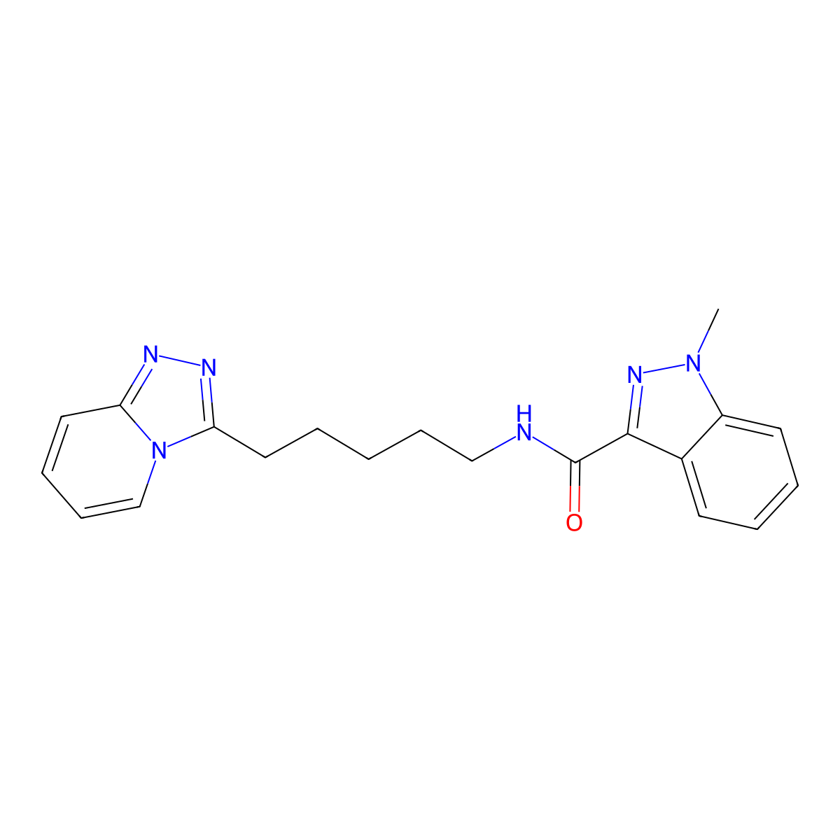 1-methyl-N-[5-([1,2,4]triazolo[4,3-a]pyridin-3-yl)pentyl]-1H-indazole-3-carboxamide molecular structure, CAS 1574321-32-6
