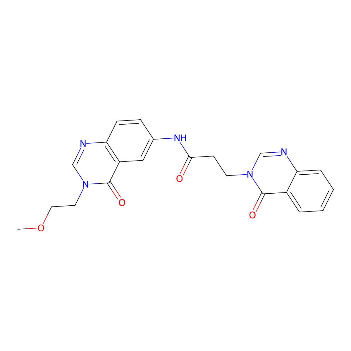 N-[3-(2-methoxyethyl)-4-oxo-3,4-dihydroquinazolin-6-yl]-3-(4-oxoquinazolin-3(4H)-yl)propanamide molecular structure, CAS 1574321-33-7