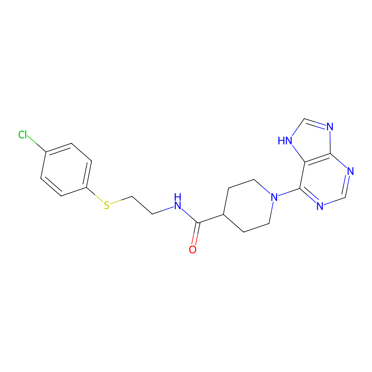 N-{2-[(4-chlorophenyl)sulfanyl]ethyl}-1-(9H-purin-6-yl)piperidine-4-carboxamide molecular structure, CAS 1574321-48-4