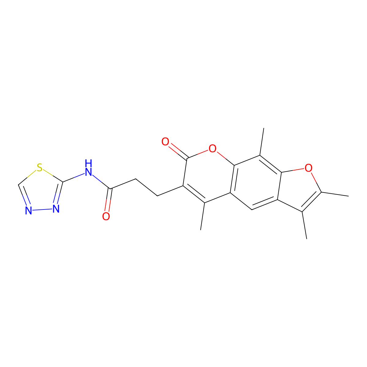 3-(2,3,5,9-tetramethyl-7-oxo-7H-furo[3,2-g]chromen-6-yl)-N-(1,3,4-thiadiazol-2-yl)propanamide molecular structure, CAS 1574324-43-8