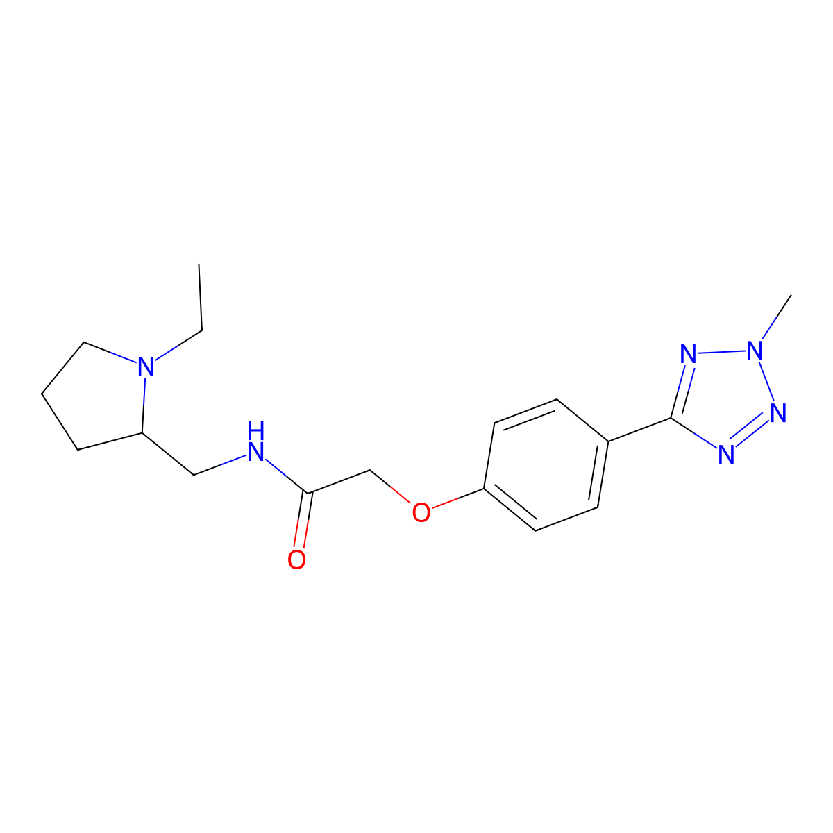 N-[(1-ethylpyrrolidin-2-yl)methyl]-2-[4-(2-methyl-2H-tetrazol-5-yl)phenoxy]acetamide molecular structure, CAS 1574324-47-2