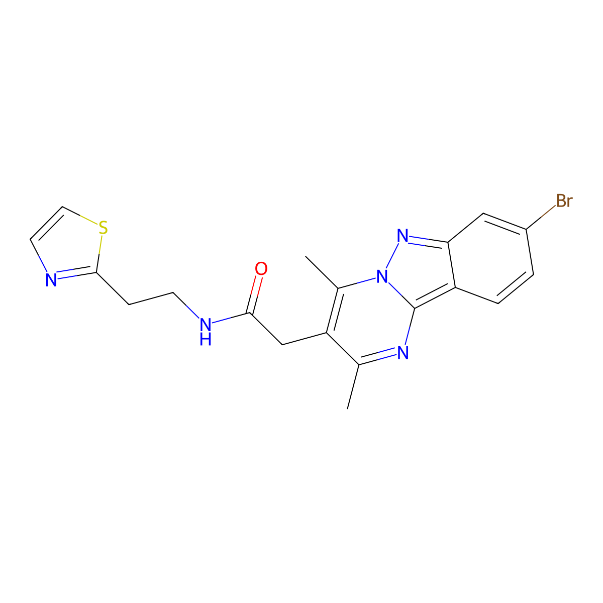 2-(8-bromo-2,4-dimethylpyrimido[1,2-b]indazol-3-yl)-N-[2-(1,3-thiazol-2-yl)ethyl]acetamide molecular structure, CAS 1574324-48-3