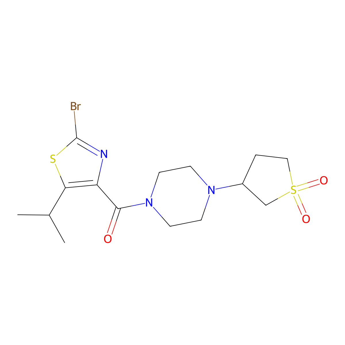 [2-Bromo-5-(propan-2-yl)-1,3-thiazol-4-yl][4-(1,1-dioxidotetrahydrothiophen-3-yl)piperazin-1-yl]methanone molecular structure, CAS 1574324-49-4