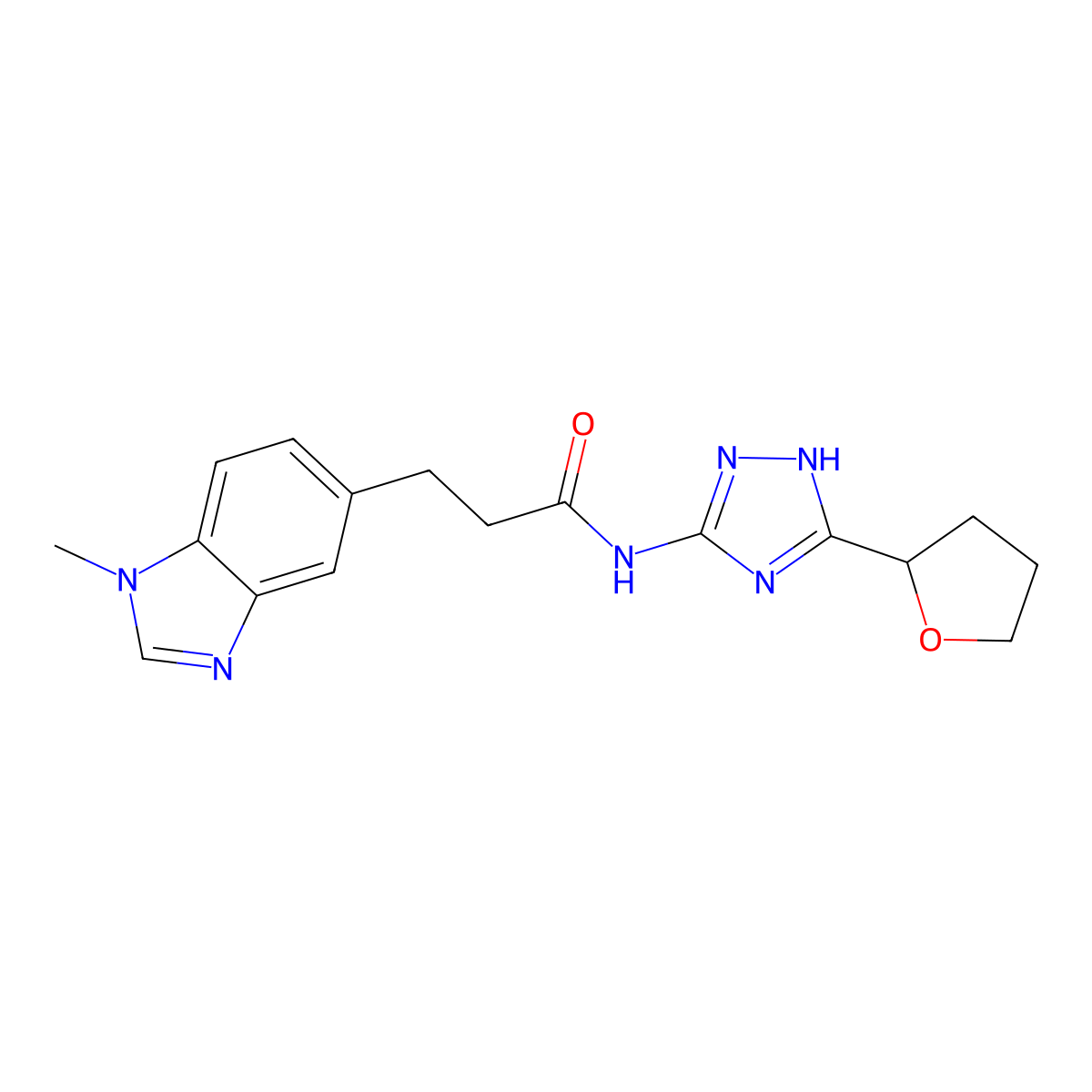 3-(1-methyl-1H-benzimidazol-5-yl)-N-[3-(tetrahydrofuran-2-yl)-1H-1,2,4-triazol-5-yl]propanamide molecular structure, CAS 1574324-52-9