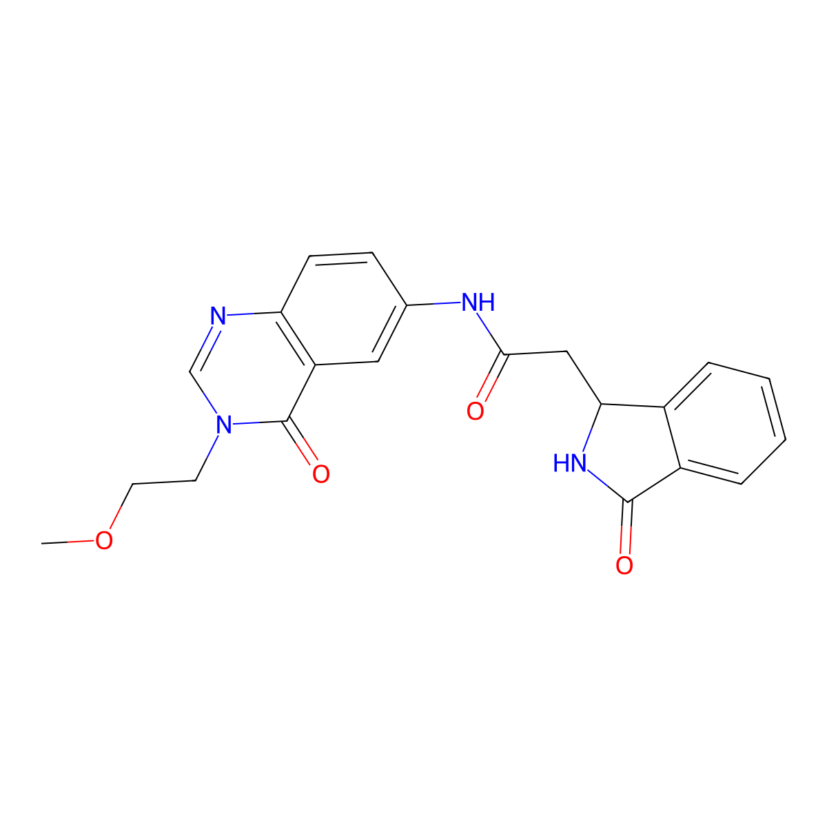N-[3-(2-methoxyethyl)-4-oxo-3,4-dihydroquinazolin-6-yl]-2-(3-oxo-2,3-dihydro-1H-isoindol-1-yl)acetamide molecular structure, CAS 1574324-55-2