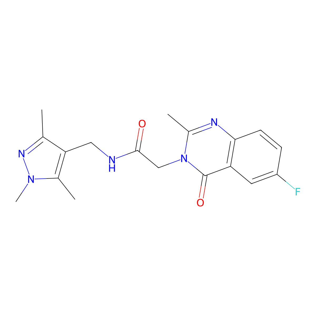 2-(6-fluoro-2-methyl-4-oxoquinazolin-3(4H)-yl)-N-[(1,3,5-trimethyl-1H-pyrazol-4-yl)methyl]acetamide molecular structure, CAS 1574324-64-3
