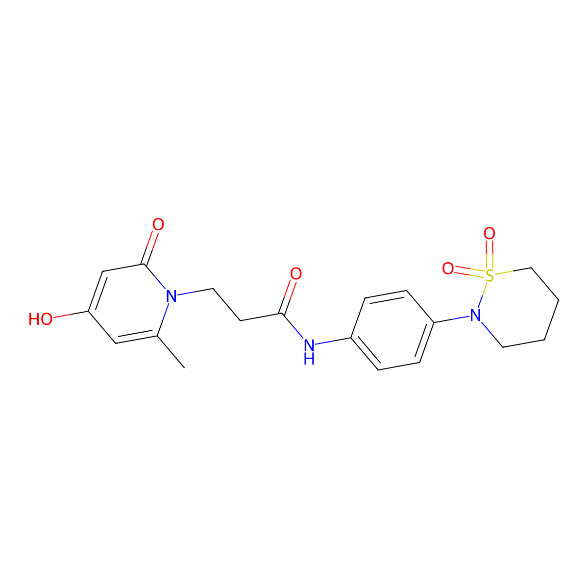 N-[4-(1,1-dioxido-1,2-thiazinan-2-yl)phenyl]-3-(4-hydroxy-6-methyl-2-oxopyridin-1(2H)-yl)propanamide molecular structure, CAS 1574324-69-8