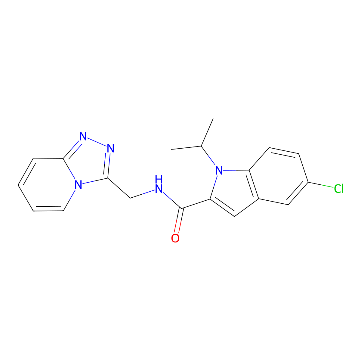 5-chloro-1-isopropyl-N-([1,2,4]triazolo[4,3-a]pyridin-3-ylmethyl)-1H-indole-2-carboxamide molecular structure, CAS 1574324-75-6
