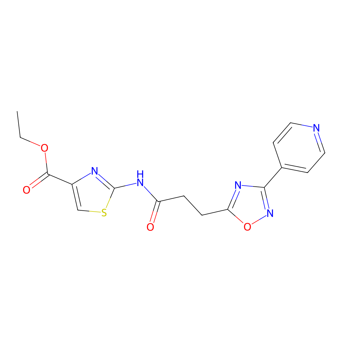 Ethyl 2-({3-[3-(pyridin-4-yl)-1,2,4-oxadiazol-5-yl]propanoyl}amino)-1,3-thiazole-4-carboxylate molecular structure, CAS 1574324-95-0