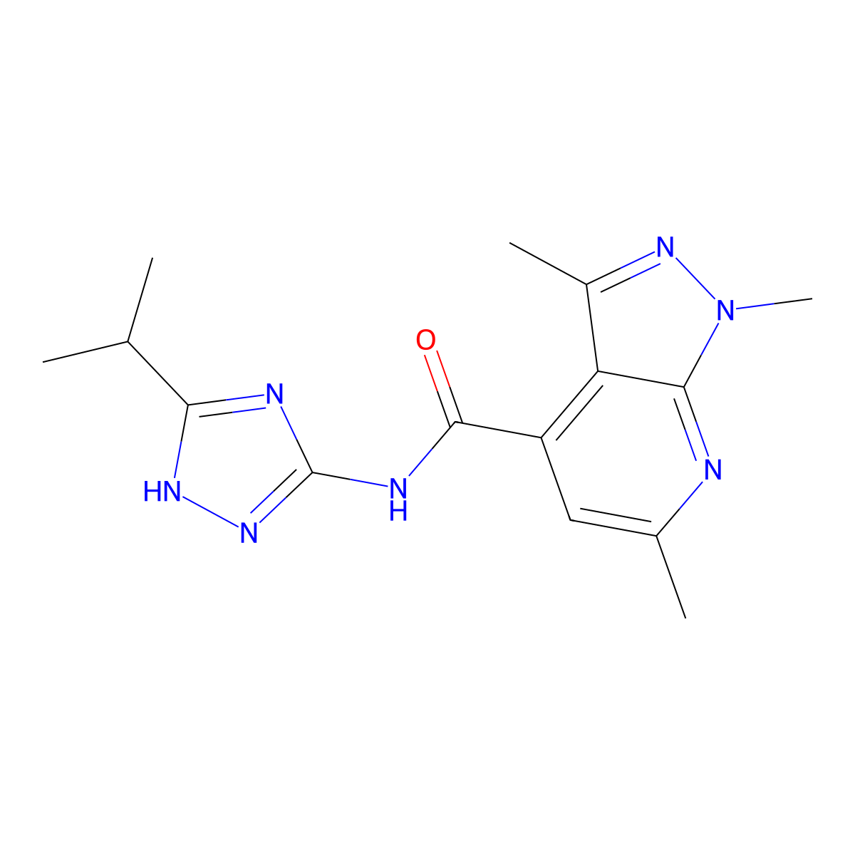 1,3,6-trimethyl-N-[3-(propan-2-yl)-1H-1,2,4-triazol-5-yl]-1H-pyrazolo[3,4-b]pyridine-4-carboxamide molecular structure, CAS 1574325-05-5