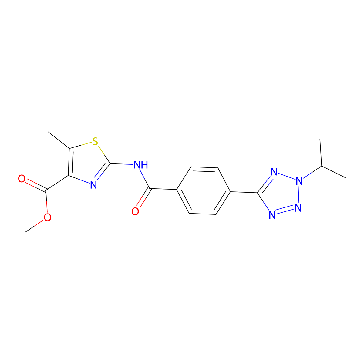 methyl 5-methyl-2-[({4-[2-(propan-2-yl)-2H-tetrazol-5-yl]phenyl}carbonyl)amino]-1,3-thiazole-4-carboxylate molecular structure, CAS 1574325-09-9