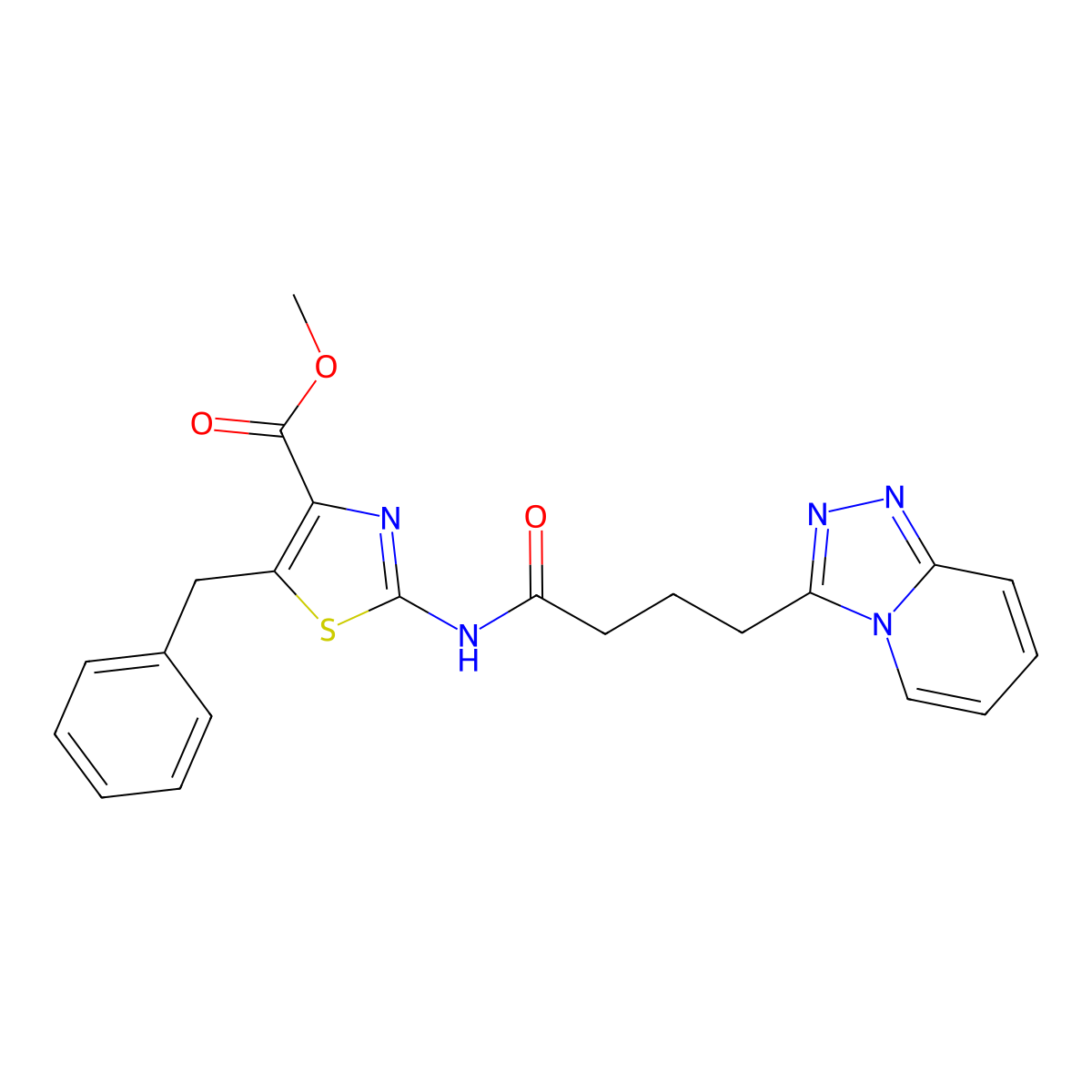 Methyl 5-benzyl-2-{[4-([1,2,4]triazolo[4,3-a]pyridin-3-yl)butanoyl]amino}-1,3-thiazole-4-carboxylate molecular structure, CAS 1574325-21-5