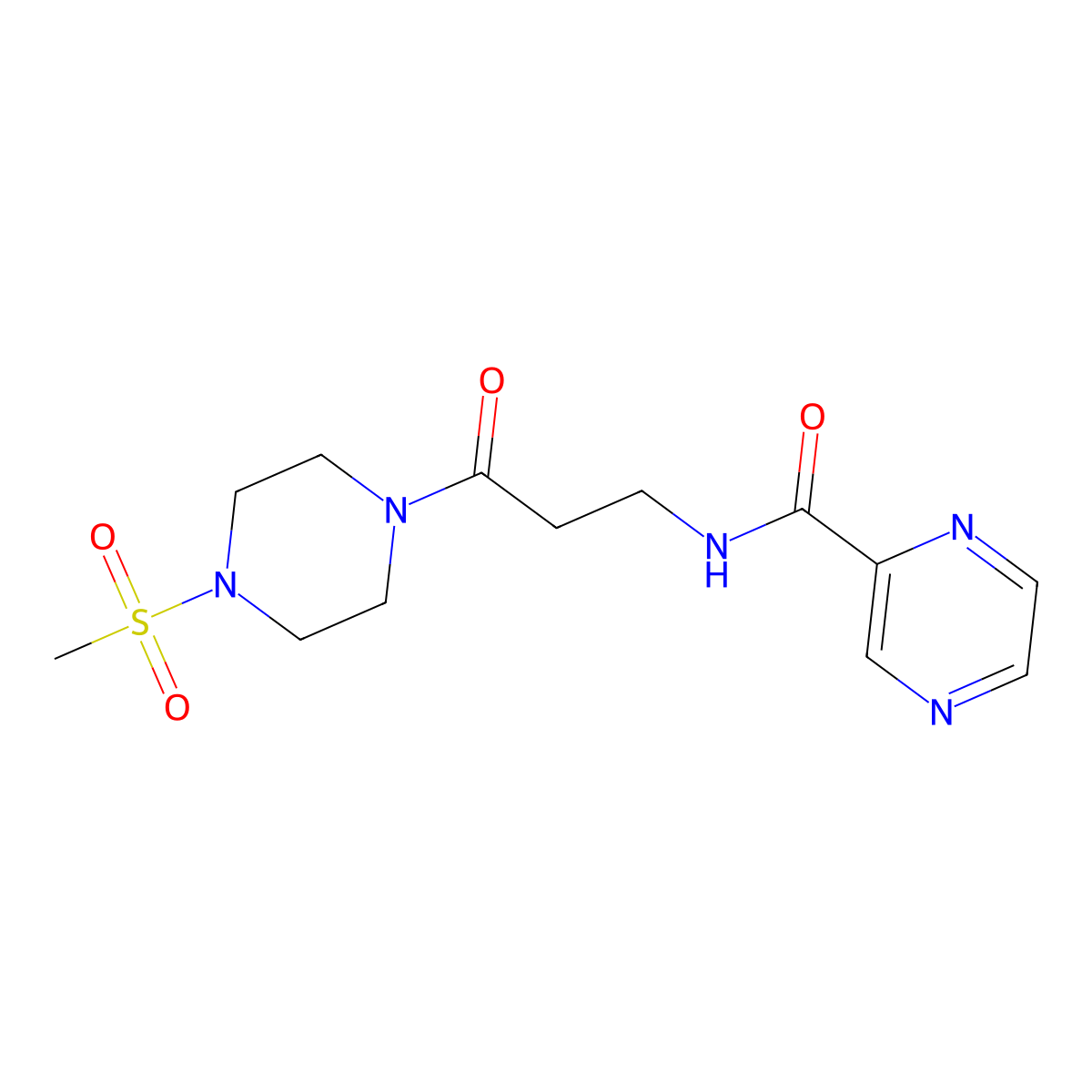 N-{3-[4-(methylsulfonyl)piperazino]-3-oxopropyl}-2-pyrazinecarboxamide molecular structure, CAS 1574325-27-1