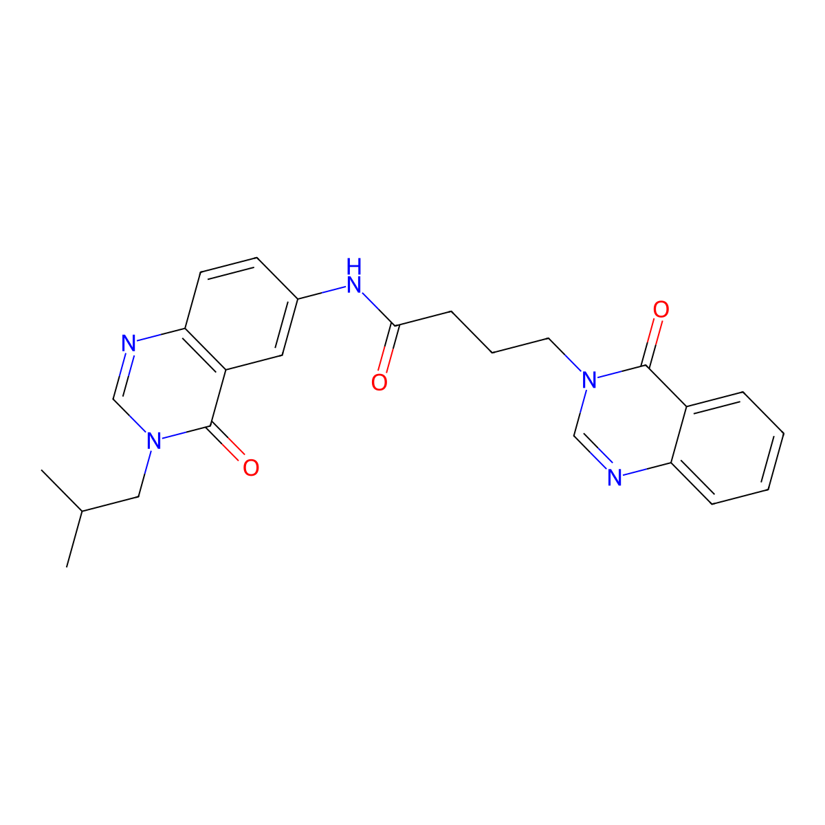 N-[3-(2-methylpropyl)-4-oxo-3,4-dihydroquinazolin-6-yl]-4-(4-oxoquinazolin-3(4H)-yl)butanamide molecular structure, CAS 1574325-31-7