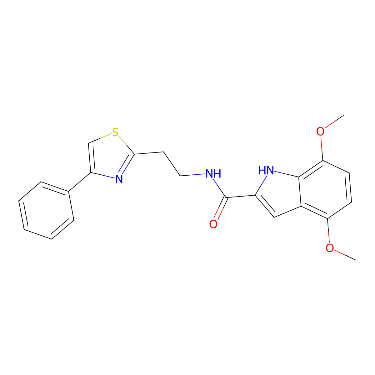 4,7-dimethoxy-N-[2-(4-phenyl-1,3-thiazol-2-yl)ethyl]-1H-indole-2-carboxamide molecular structure, CAS 1574325-36-2