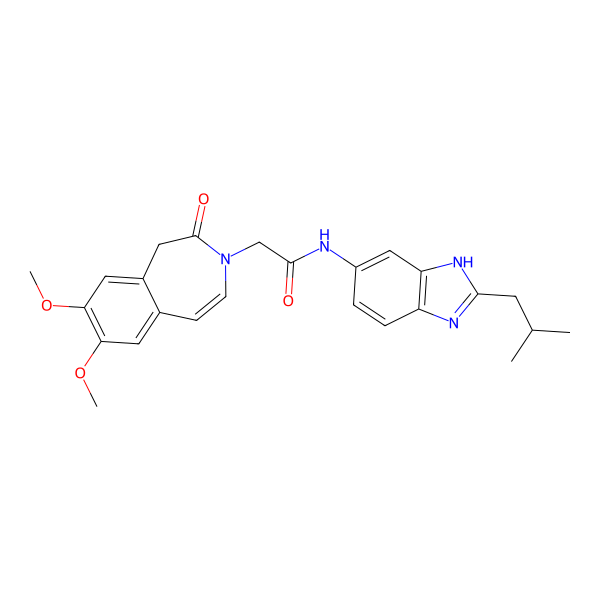 2-(7,8-dimethoxy-2-oxo-1,2-dihydro-3H-3-benzazepin-3-yl)-N-[2-(2-methylpropyl)-1H-benzimidazol-6-yl]acetamide molecular structure, CAS 1574325-39-5