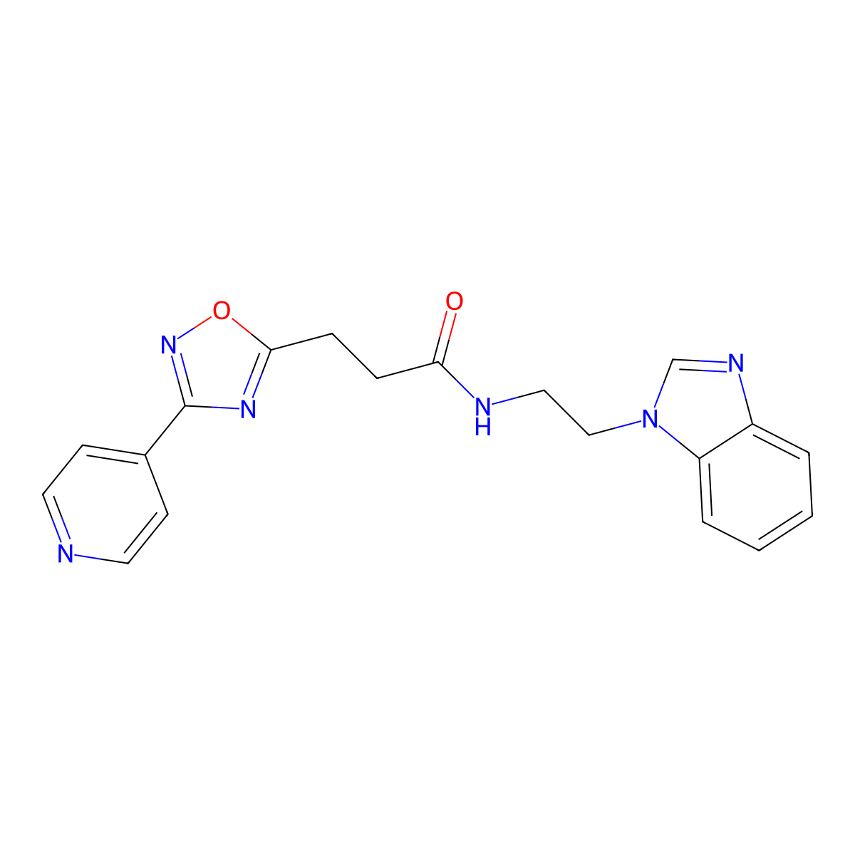 N-[2-(1H-benzimidazol-1-yl)ethyl]-3-[3-(pyridin-4-yl)-1,2,4-oxadiazol-5-yl]propanamide molecular structure, CAS 1574325-44-2