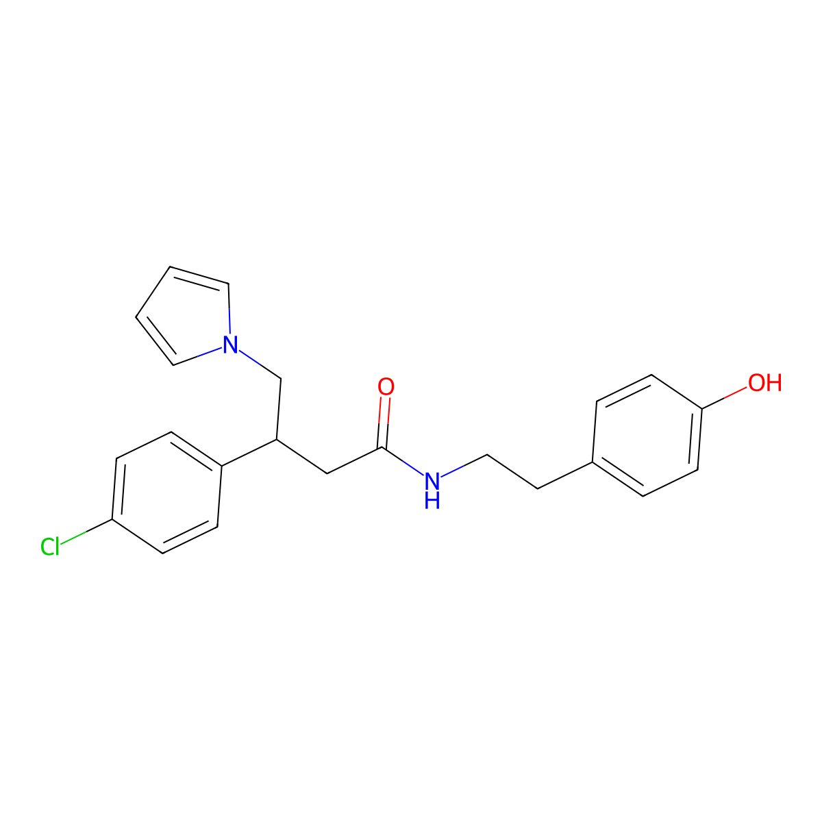 3-(4-chlorophenyl)-N-[2-(4-hydroxyphenyl)ethyl]-4-(1H-pyrrol-1-yl)butanamide molecular structure, CAS 1574325-46-4