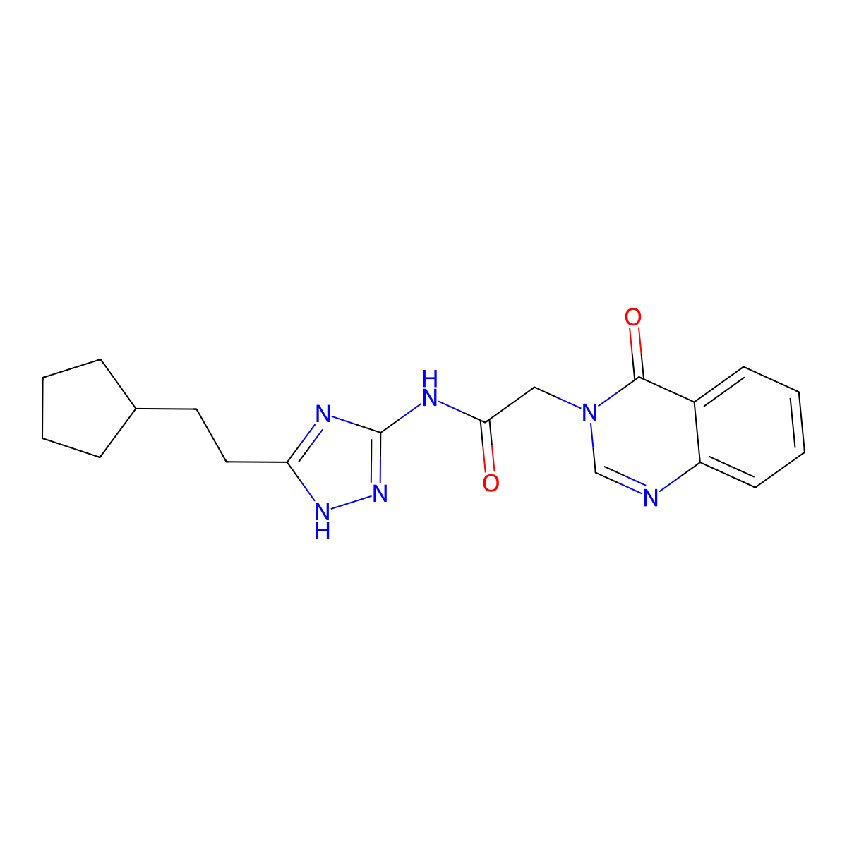 N-[3-(2-cyclopentylethyl)-1H-1,2,4-triazol-5-yl]-2-(4-oxoquinazolin-3(4H)-yl)acetamide molecular structure, CAS 1574325-53-3