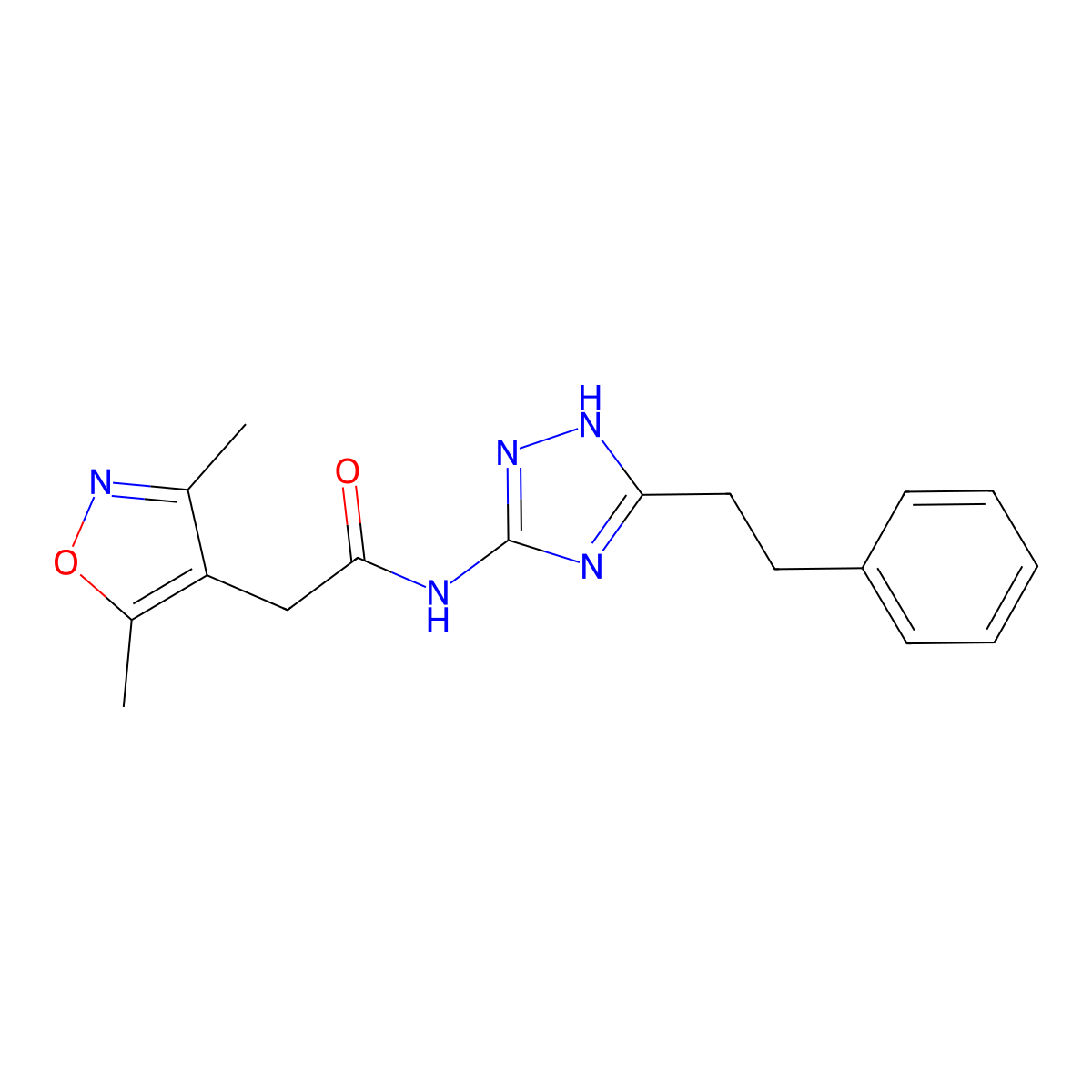 2-(3,5-dimethyl-1,2-oxazol-4-yl)-N-[3-(2-phenylethyl)-1H-1,2,4-triazol-5-yl]acetamide molecular structure, CAS 1574325-73-7