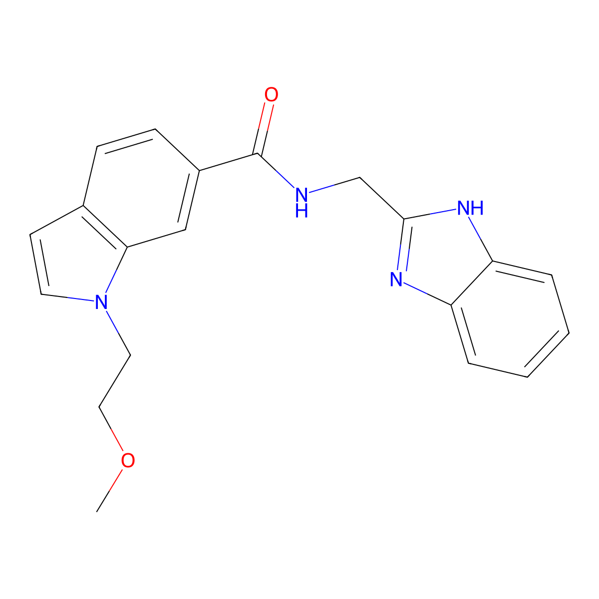 N-(1H-1,3-benzimidazol-2-ylmethyl)-1-(2-methoxyethyl)-1H-indole-6-carboxamide molecular structure, CAS 1574325-79-3