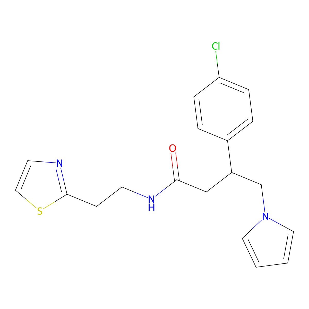 3-(4-chlorophenyl)-4-(1H-pyrrol-1-yl)-N-[2-(1,3-thiazol-2-yl)ethyl]butanamide molecular structure, CAS 1574325-90-8