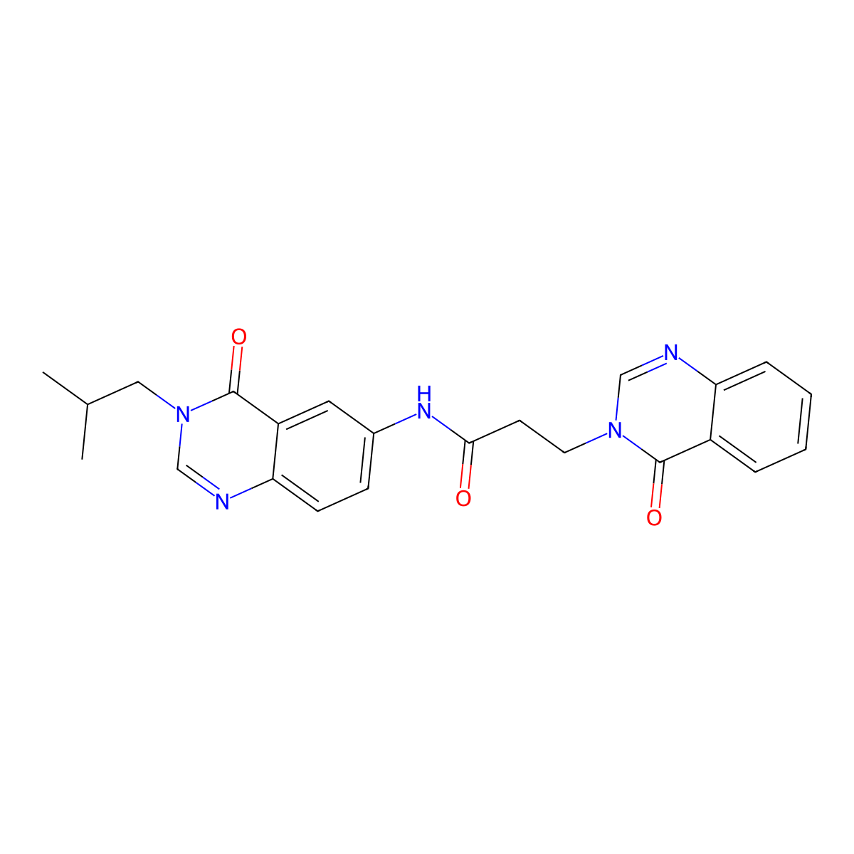 N-[3-(2-methylpropyl)-4-oxo-3,4-dihydroquinazolin-6-yl]-3-(4-oxoquinazolin-3(4H)-yl)propanamide molecular structure, CAS 1574326-10-5