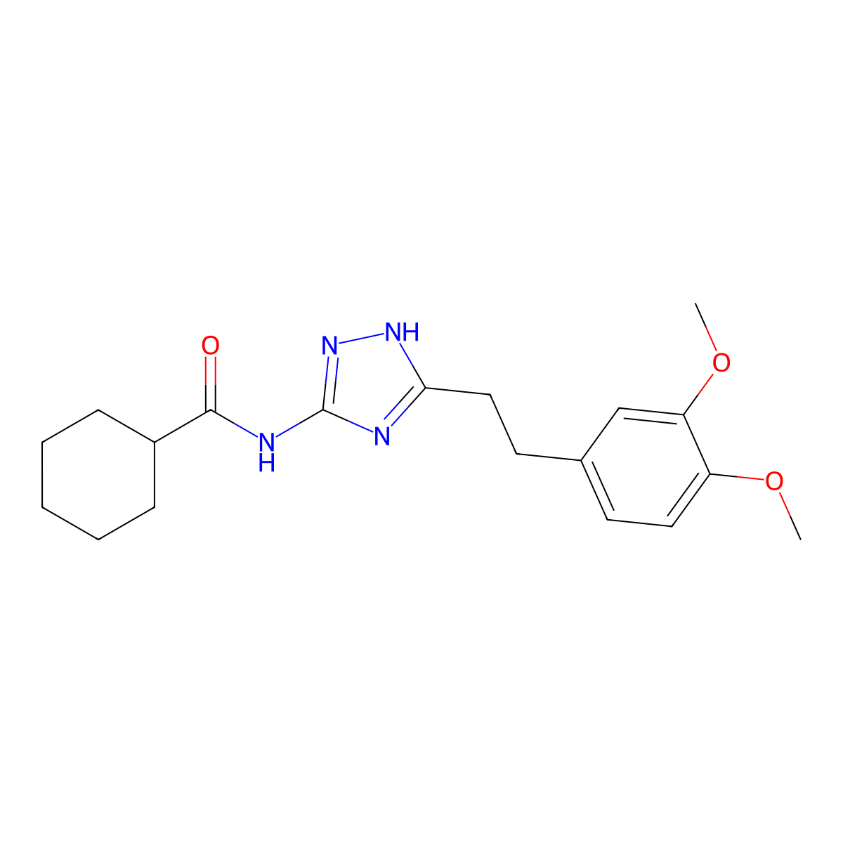 N-{3-[2-(3,4-dimethoxyphenyl)ethyl]-1H-1,2,4-triazol-5-yl}cyclohexanecarboxamide molecular structure, CAS 1574326-25-2