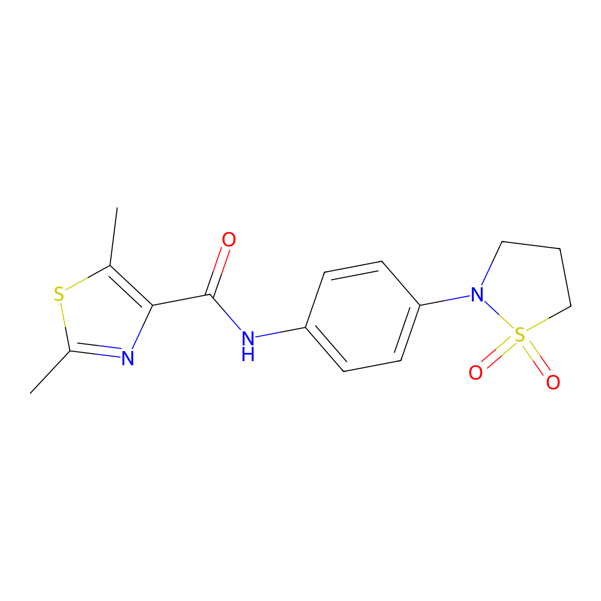 N-[4-(1,1-dioxido-1,2-thiazolidin-2-yl)phenyl]-2,5-dimethyl-1,3-thiazole-4-carboxamide molecular structure, CAS 1574326-35-4