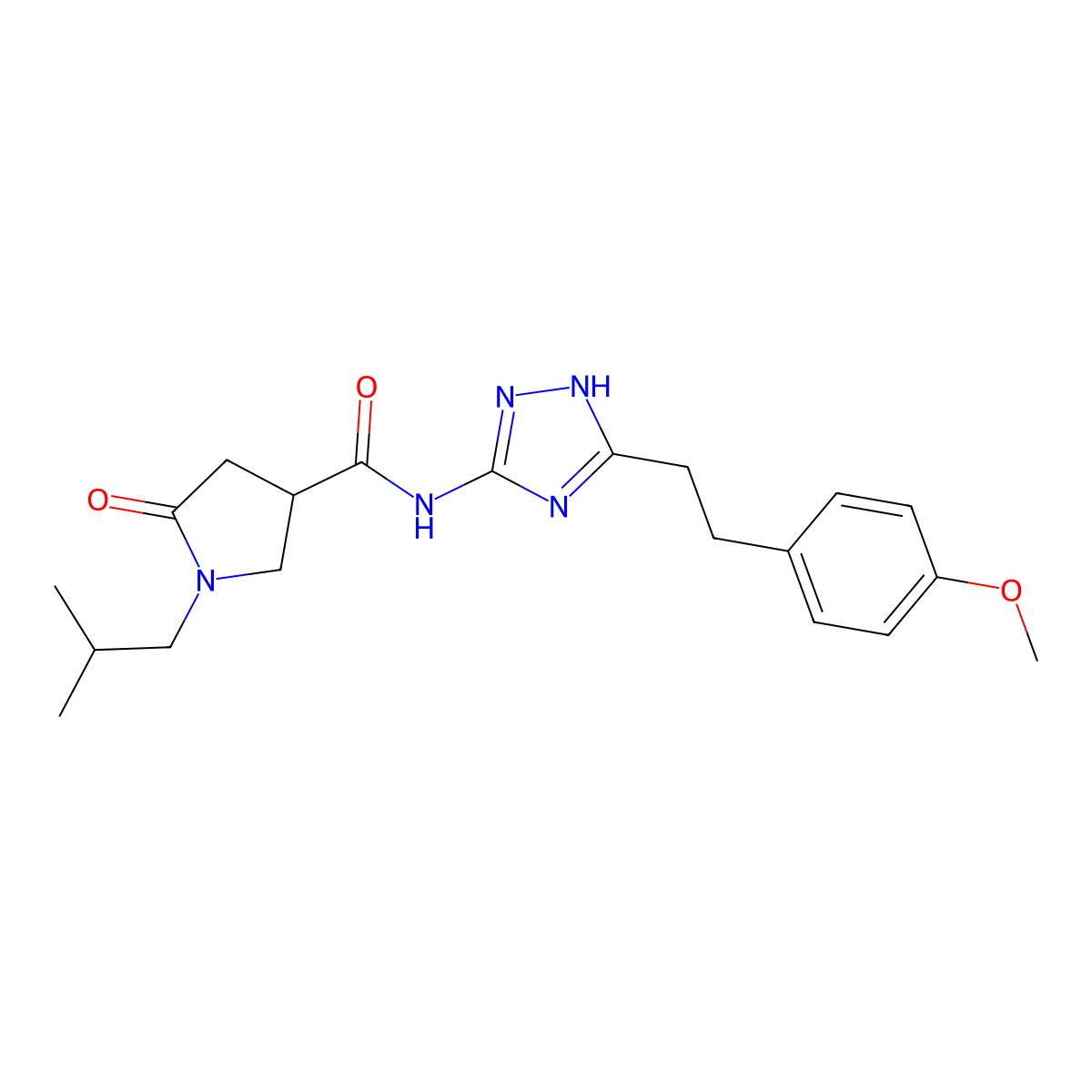 N-{3-[2-(4-methoxyphenyl)ethyl]-1H-1,2,4-triazol-5-yl}-1-(2-methylpropyl)-5-oxopyrrolidine-3-carboxamide molecular structure, CAS 1574326-38-7