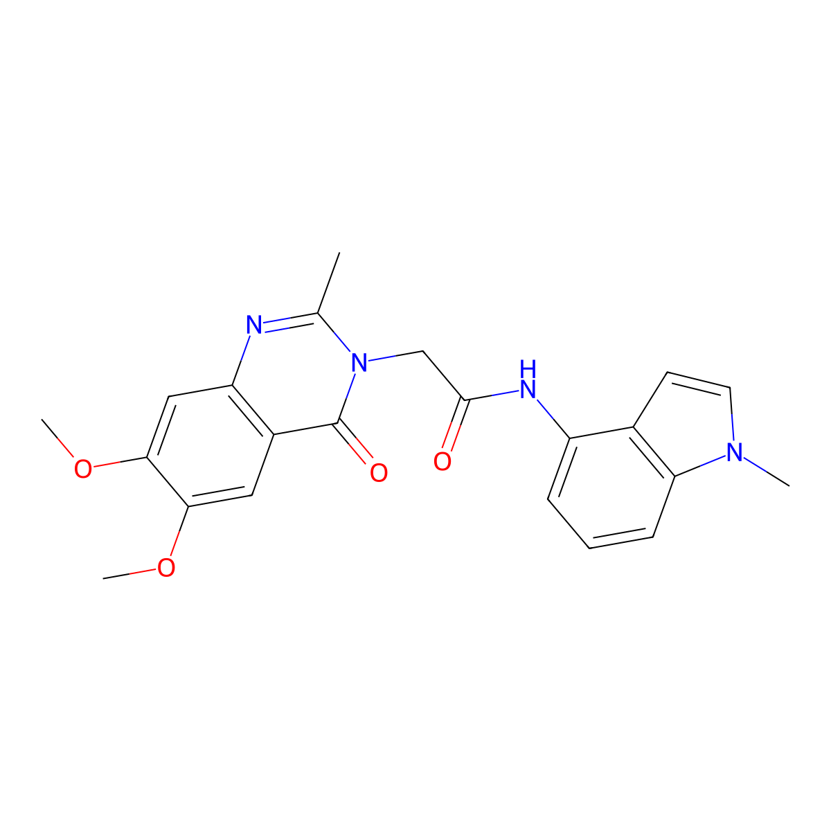 2-(6,7-dimethoxy-2-methyl-4-oxoquinazolin-3(4H)-yl)-N-(1-methyl-1H-indol-4-yl)acetamide molecular structure, CAS 1574326-61-6